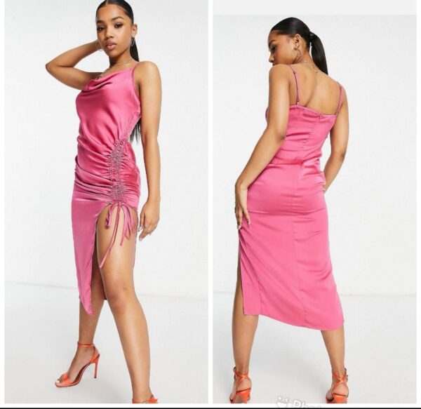 ASOS pink pretty darling side ruched dress