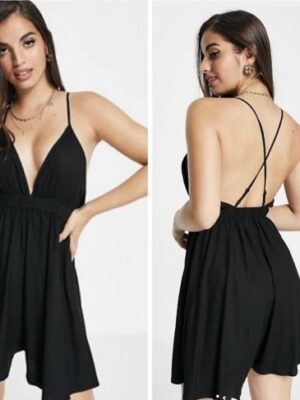 ASOS little mini cross back playsuit in black 10