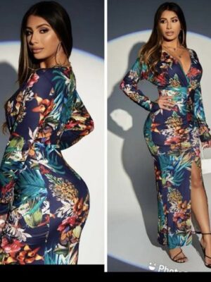 Shein floral slit shirt dress in navy blue multi color 16