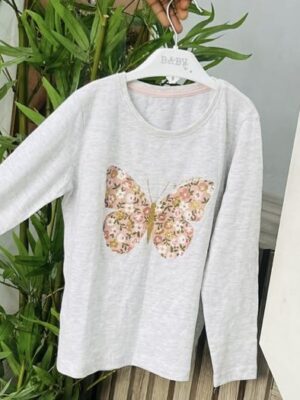Primark big butterfly long sleeve in bright grey girl kids