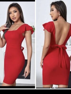 shein hot red open back red dress 12/14
