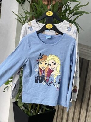 Primark 2in1 Disney frozen long sleeve light blue & grey t-shirt