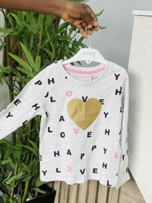 Primark gold heart long sleeve t-shirt bright grey girl kids