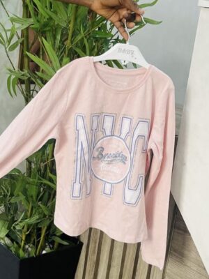 Primark light pink NYC glitter long sleeve t-shirt girls kids