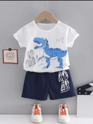 shein Baby boy printed white & blue dinosaur t-shirt