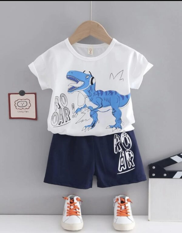 shein Baby boy printed white & blue dinosaur t-shirt
