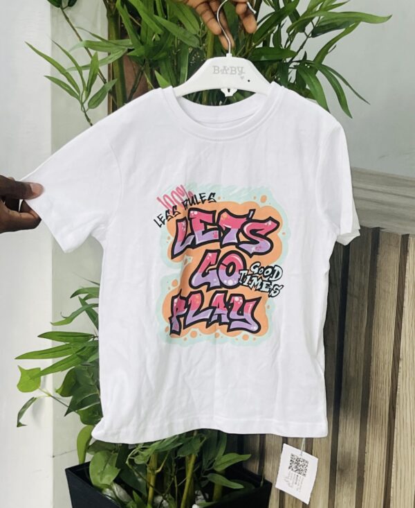 Primark white 'lets go play' t-shirt girl kids