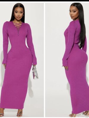 Fashionnova solid magenta/pinkish purple midi criss cross front dress