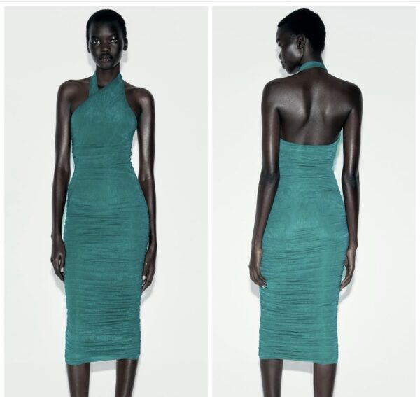 Zara halter bodycon chiffon dress in light blue  green 10