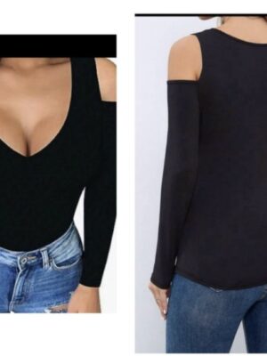 SHEIN plus cold shoulder slim fit Tshirt top in black