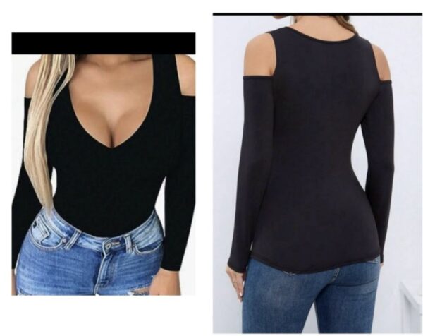 SHEIN plus cold shoulder slim fit Tshirt top in black