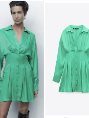 Zara green satin shirt dress 12/14