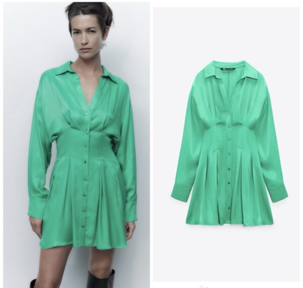Zara green satin shirt dress 12/14