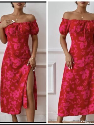 Shein floral slit dress in pink/orange