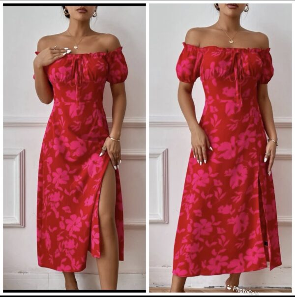 Shein floral slit dress in pink/orange