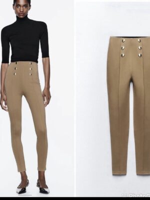 Zara new in button leggings in brown L