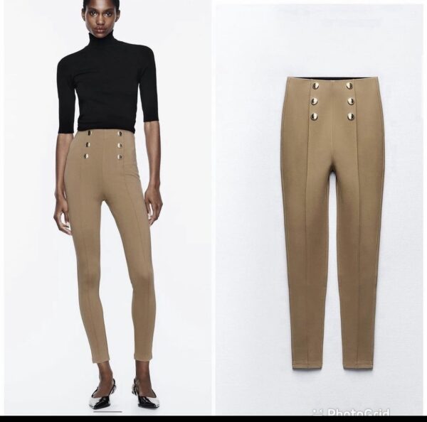 Zara new in button leggings in brown L