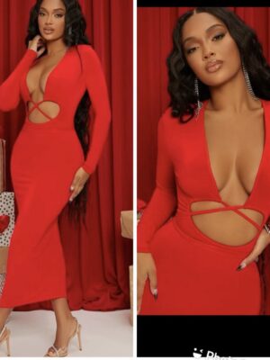 shein red criss cross front cut out midi dress