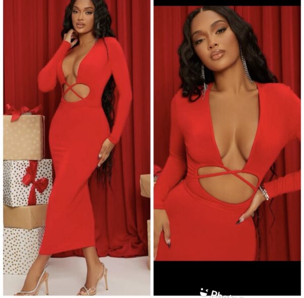 shein red criss cross front cut out midi dress