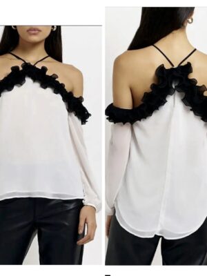 Riverisland cold shoulder long sleeve top in white 14