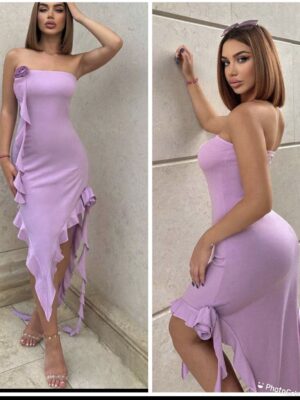 shein tube ruffle purple midi dress 10