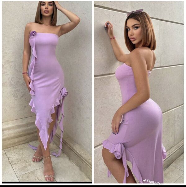 shein tube ruffle purple midi dress 10