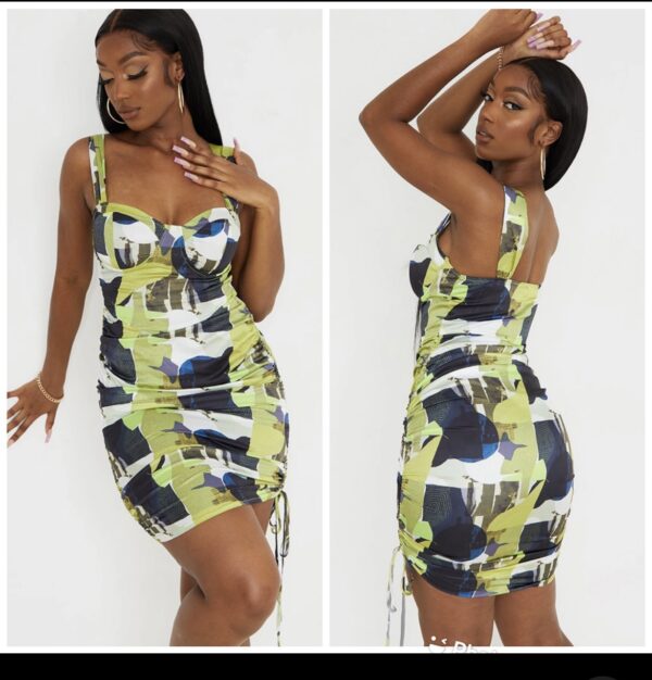 PLT green abstract bodycon satin dress 10