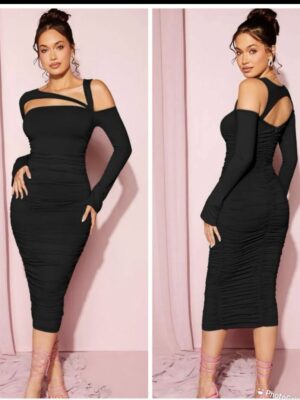 Shein Assymetric cut out cold shoulder long sleeve midi bodycon dress in black 12/14