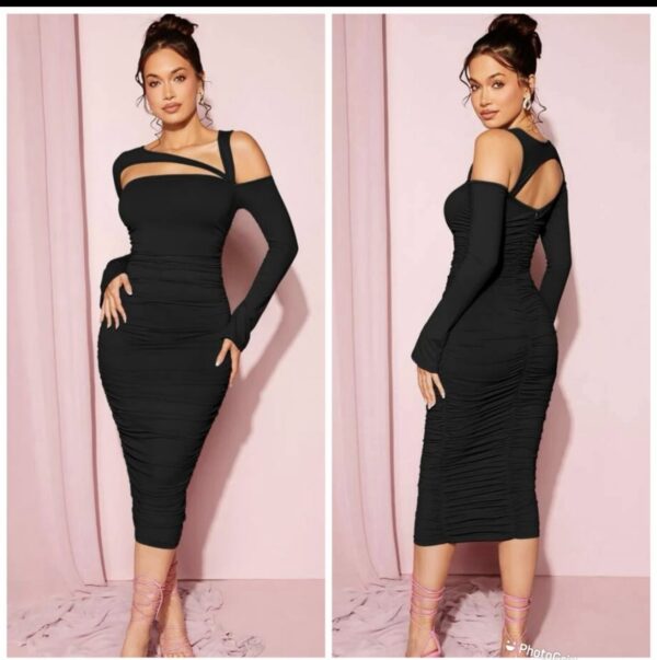 Shein Assymetric cut out cold shoulder long sleeve midi bodycon dress in black 12/14