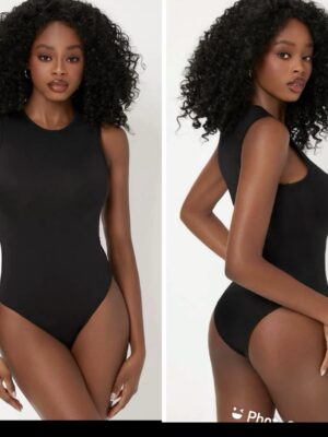Shein solid round neck tank top bodysuit in black