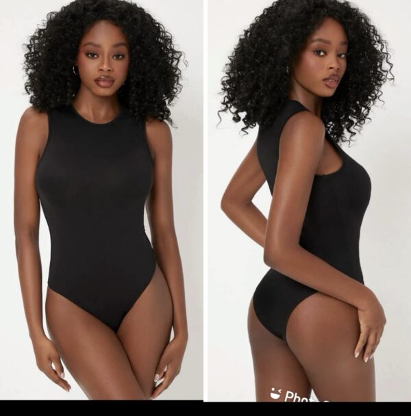 Shein solid round neck tank top bodysuit in black