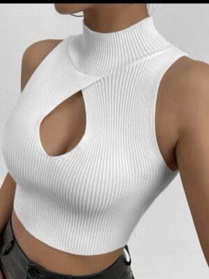 Shein  cut out tank crop knit top in white 10