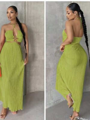 Shein classy front criss cross halter backless dress in lemon 10