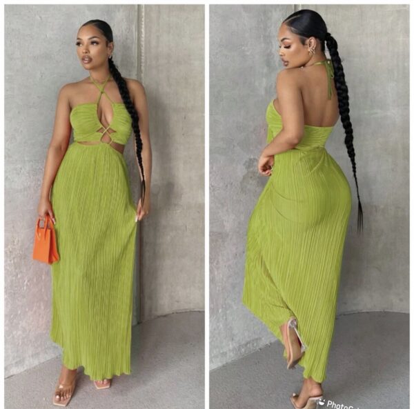 Shein classy front criss cross halter backless dress in lemon 10