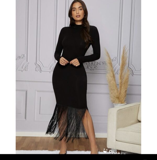 Shein Long plus sleeve fringe black 16