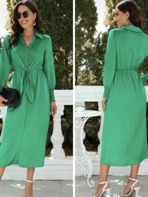 shein plus green mid shirt dress tie front 16