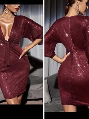shein plus burgundy glitter party dress