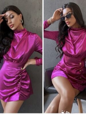 SHEIN pink silk button sexy dress