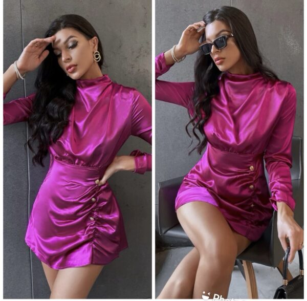 SHEIN pink silk button sexy dress
