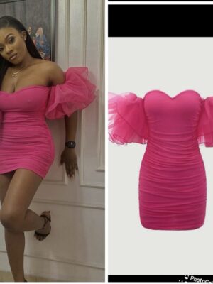 Shein party hot pink exaggerated sleeves dress 10/12