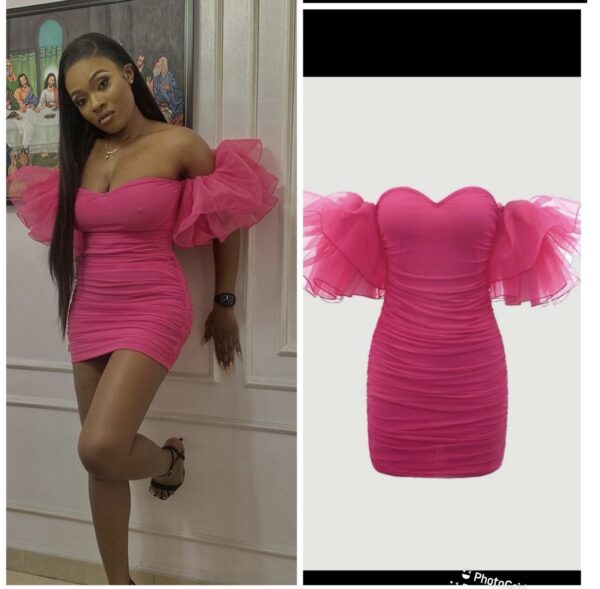 Shein party hot pink exaggerated sleeves dress 10/12