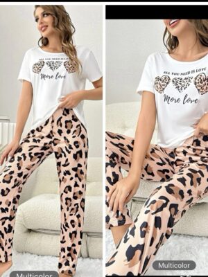 shein animal print two piece set pj cream all you need is love in white/brown