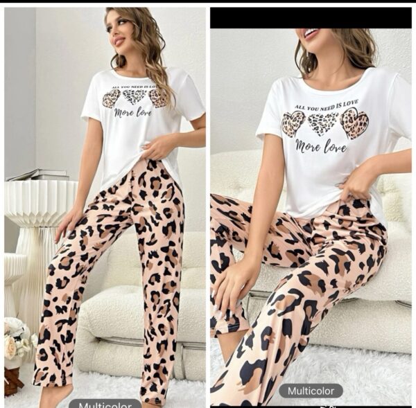 shein animal print two piece set pj cream all you need is love in white/brown