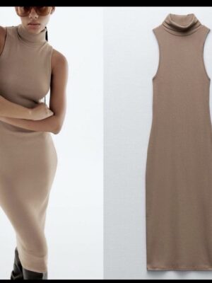 Zara turtle neck midi dress in nude
