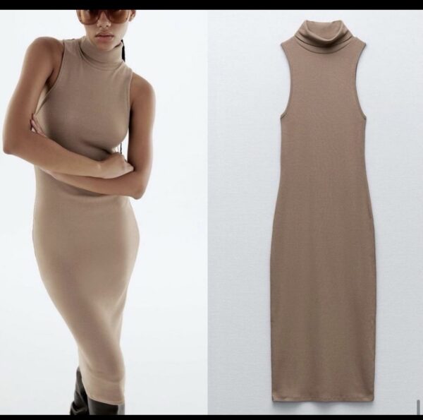 Zara turtle neck midi dress in nude
