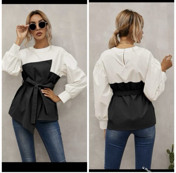 Shein plus black/white belted shirt long sleeve top 16