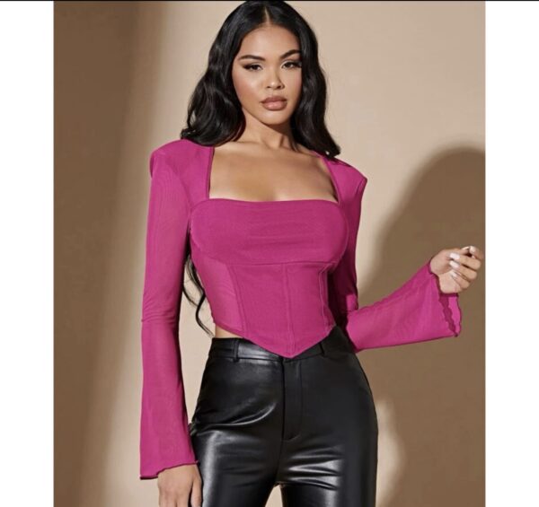 Shein square bell sleeve mesh top in pink 12/14