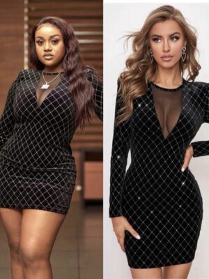 SHEIN gorgeous velvet party glitter dress with deep plunge in black
