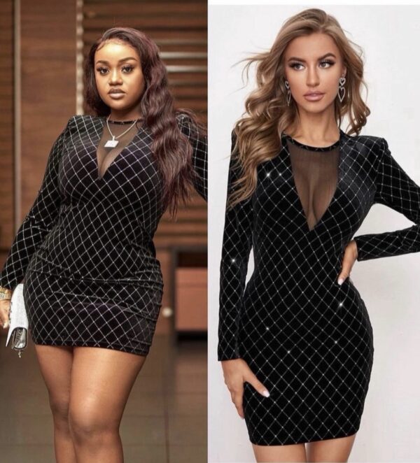 SHEIN gorgeous velvet party glitter dress with deep plunge in black