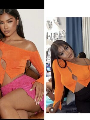 Shein hot orange open front crop top 10